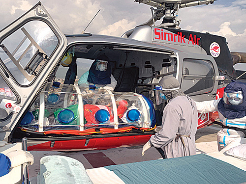Simrik Air Helicopter starts carrying Covid 19 positive patients