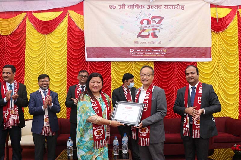 Everest Bank marks 27th anniversary; organises blood donation, free health check-up camp