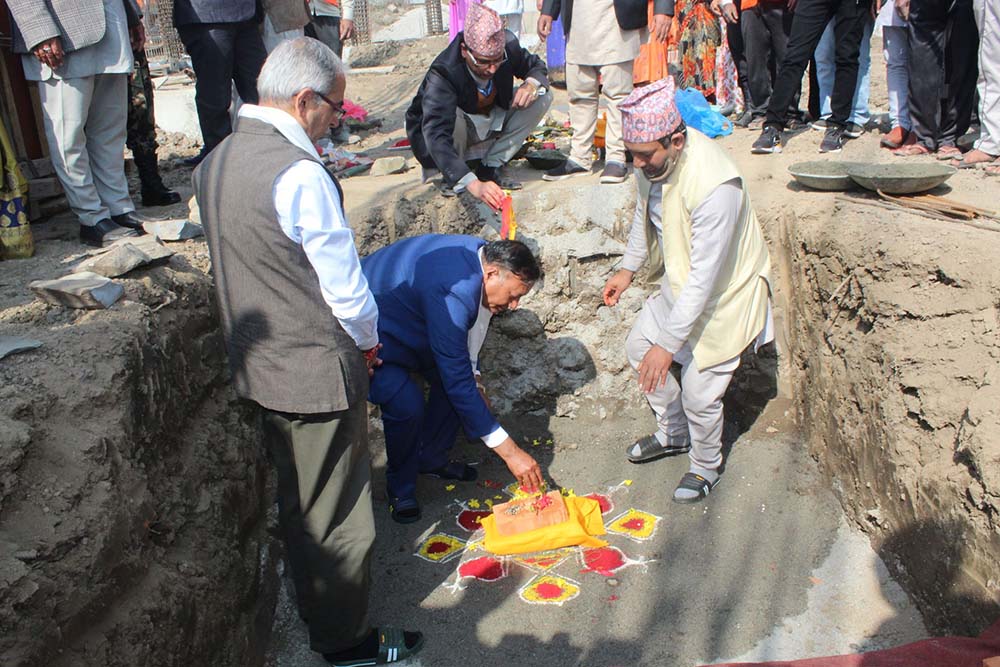 Minister Paudel, Indian envoy lay foundation stone of TU central library