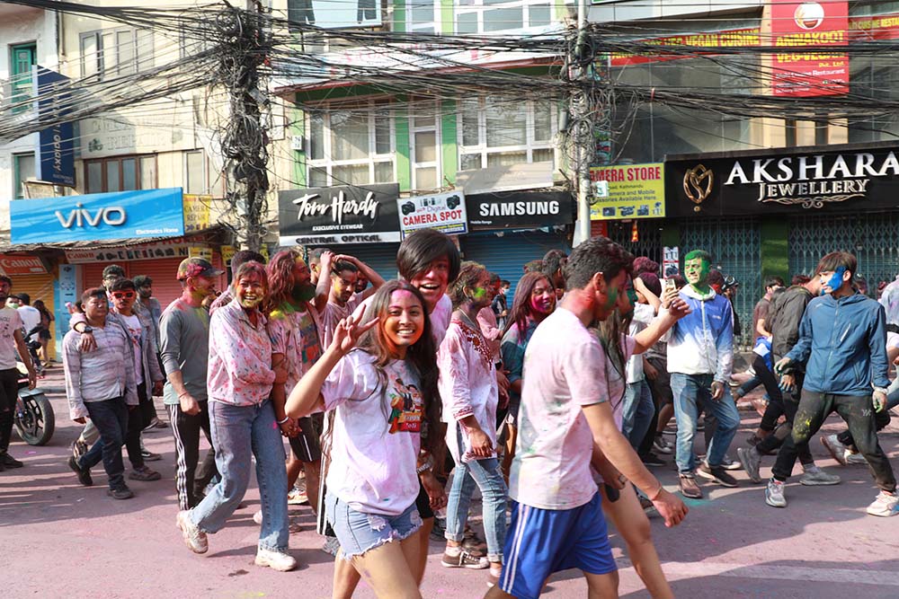 Holi festival being celebrated with gusto in Kathmandu, hilly areas