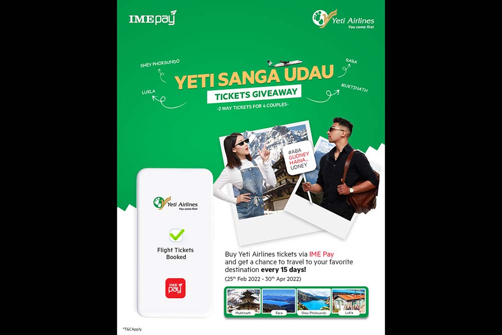Passengers buying Yeti Airlines tickets through IME Pay app to get chance to win tickets