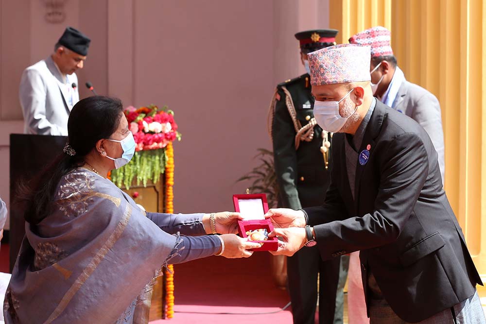 President Bhandari confers decorations on distinguished persons