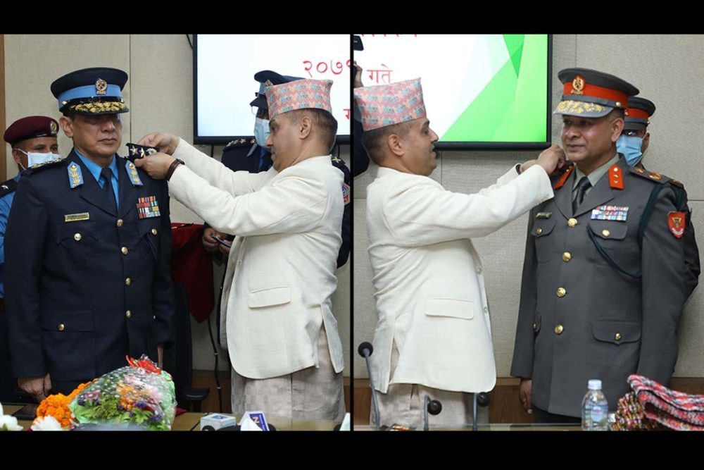Home Sectretary presents insignia to IG duo of Nepal Police, APF