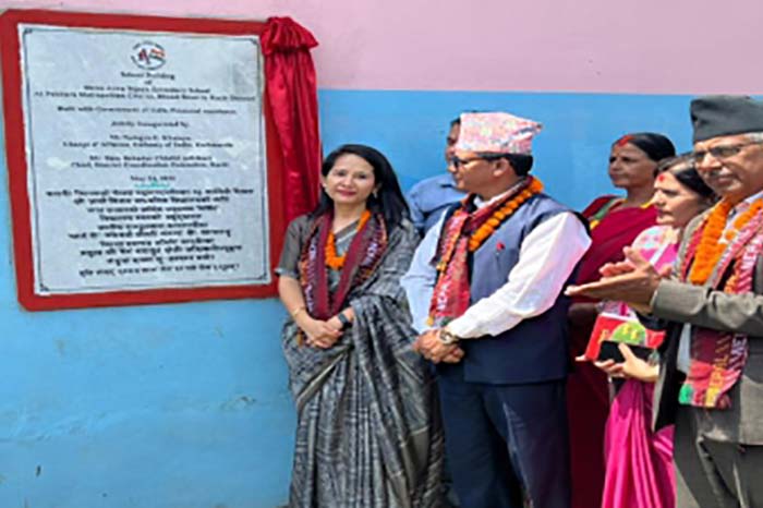 Indian deputy chief of mission Khampa inaugurates school building in Kaski