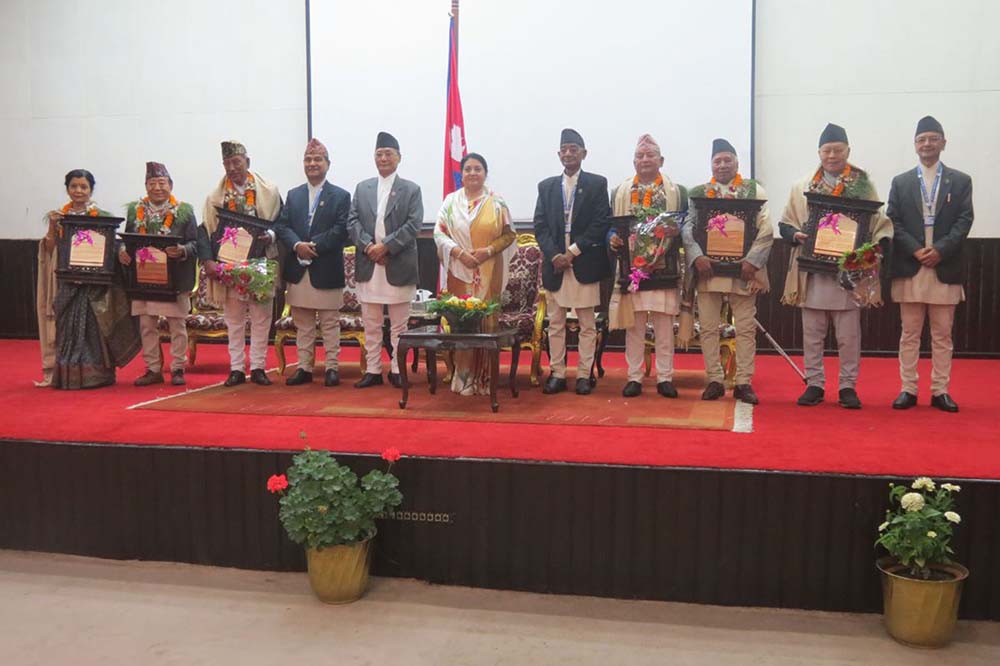 Prez Bhandari confers Nepal Academy of Music and Drama National Award-2078 BS