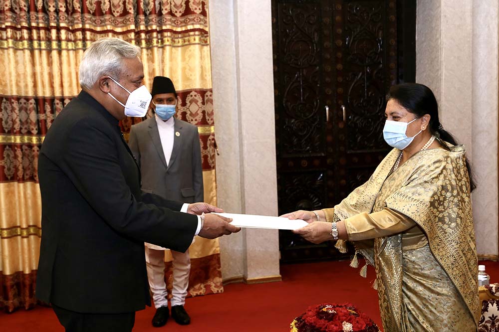 Indian Ambassador to Nepal presents letter of credence to President Bhandari