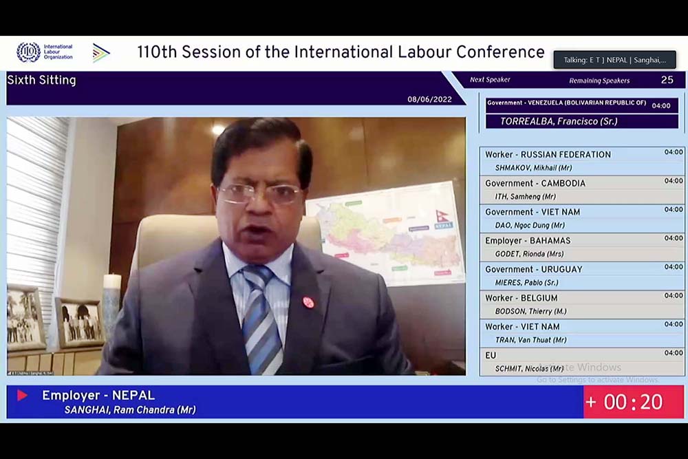 FNCCI Vice President Sanghai addresses 110th Int&#8217;l Labour Conference