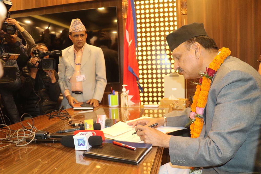 Newly appointed Finance Minister Mahat assumes office