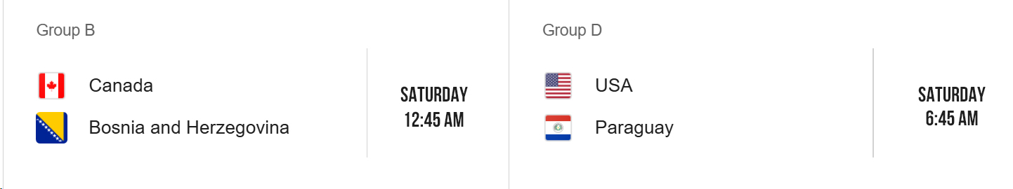 Saturday, June 13 Matches