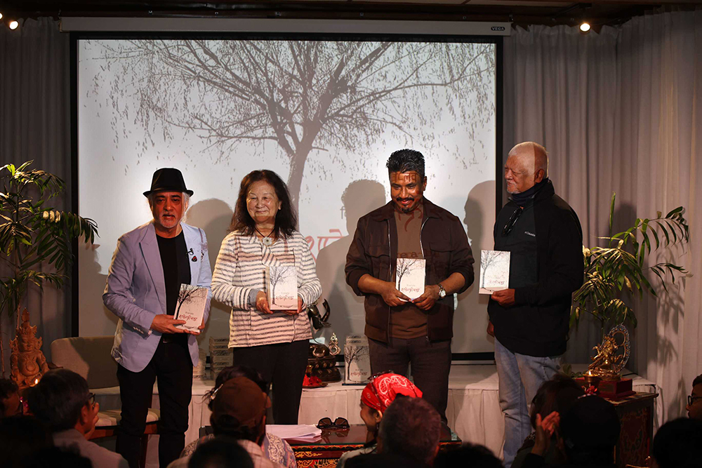 01-L-to-R---Poet-Biplab-Pratik,-Music-Activist-Rinchen-Yonjon,-Musician-Nhyoo-Bajracharya-and-Actor-Sunil-Thapa-jointly-launch-Biplab-Pratik's-new-book-Schadenfreude.-1712037777.jpg