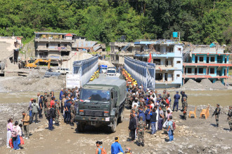 Bailey bridge at Betrawati restores road link to Rasuwa