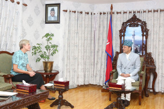 EU Ambassador Veronique Lorenzo pays farewell call on Speaker Aryal