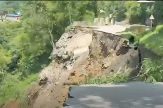 Landslide blocks Prithvi Highway after river erosion in Dhading