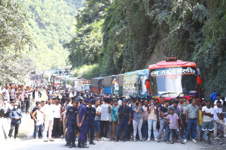 Landslides at Jawangkhola, Tingrangkhani disrupt traffic on Prithvi Highway