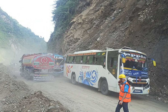 Traffic resumes on Prithvi Highway after landslide debris cleared in Dhading