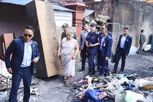 PM Karki inspects police offices damaged in Gen Z protests in Kathmandu