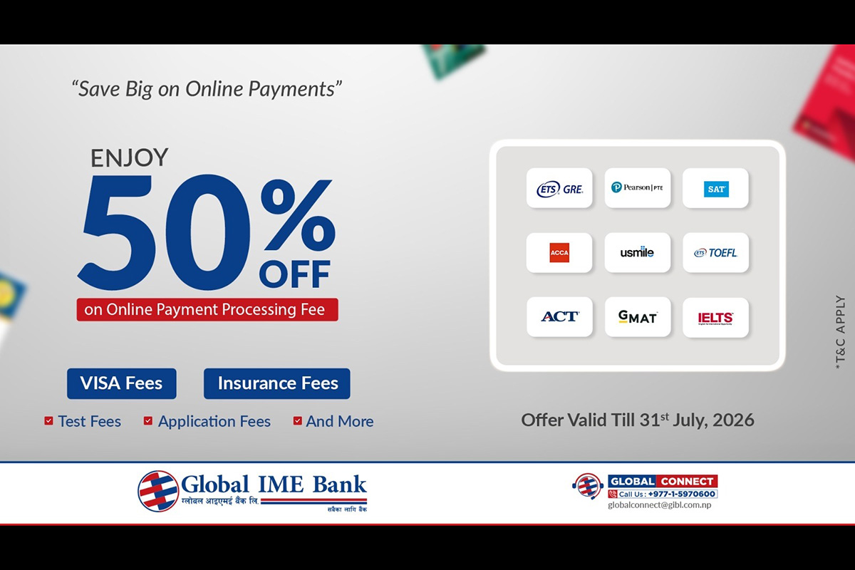 Global IME Bank offers 50 pc discount on service charges for international education payments
